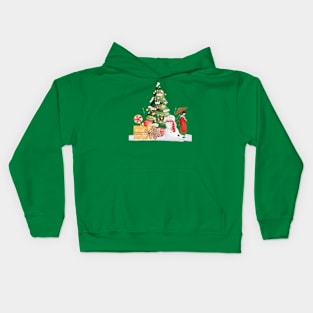 Woman and Snowman with Christmas Tree Kids Hoodie